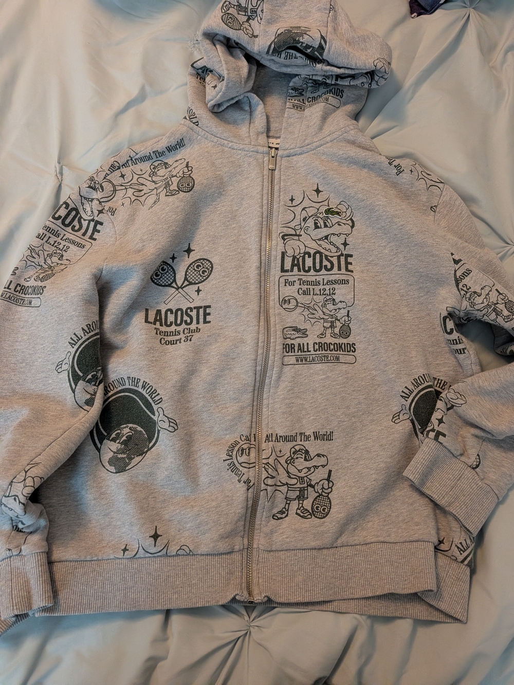 Lacoste Light Gray Graphic Zip Hoodie for Kids